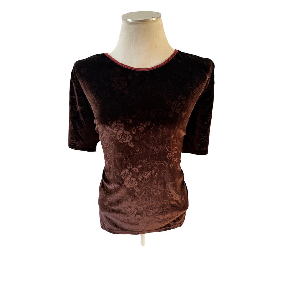 Vtg Y2K 2000s Brown Floral Velvet Blouse Plus Sz 1X Forest Fairy Grunge Whimsy